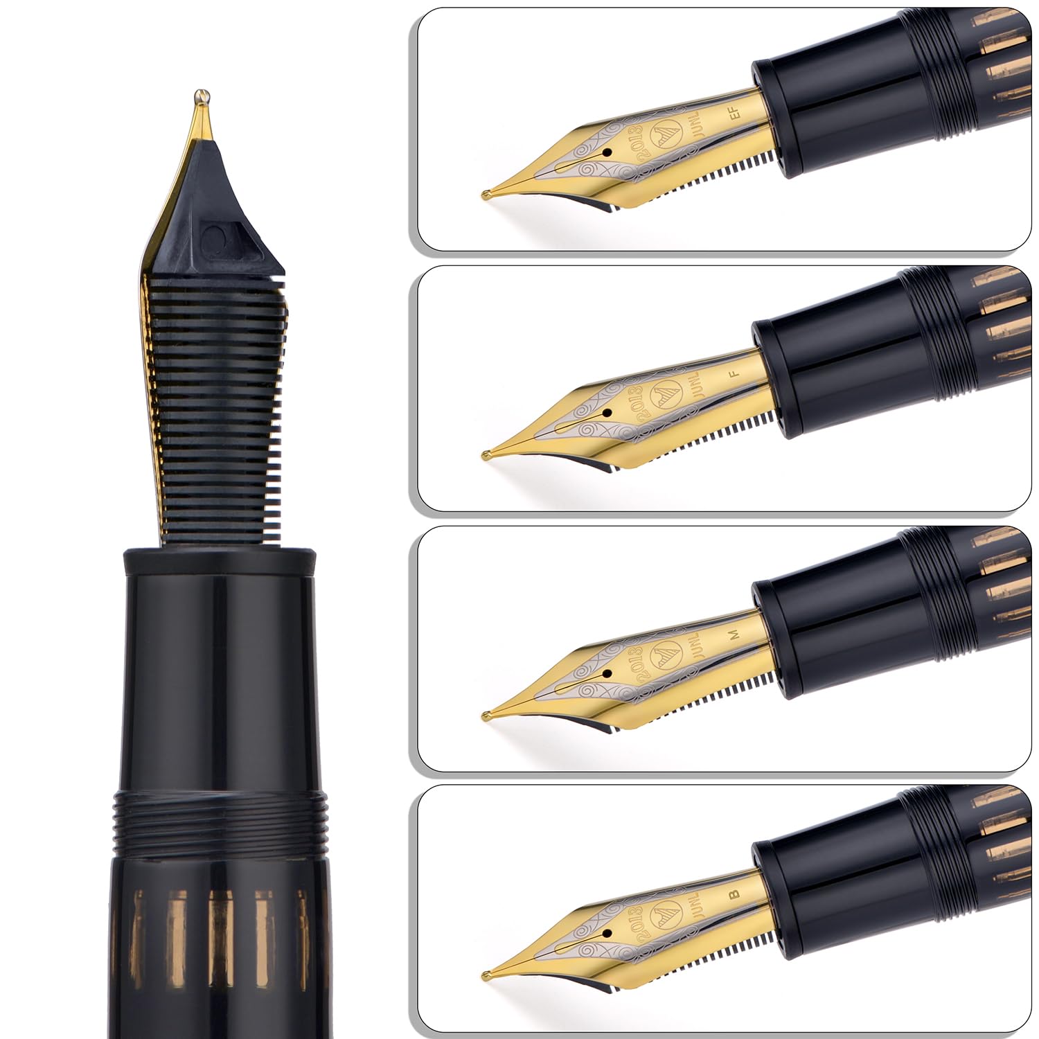 Piston Pluma estilográfica F/M/B, bolígrafo de regalo de resina negra y roja con llave, bolígrafos de negocios, bolígrafos de papelería para oficina para estudiantes (rojo plateado, F)
