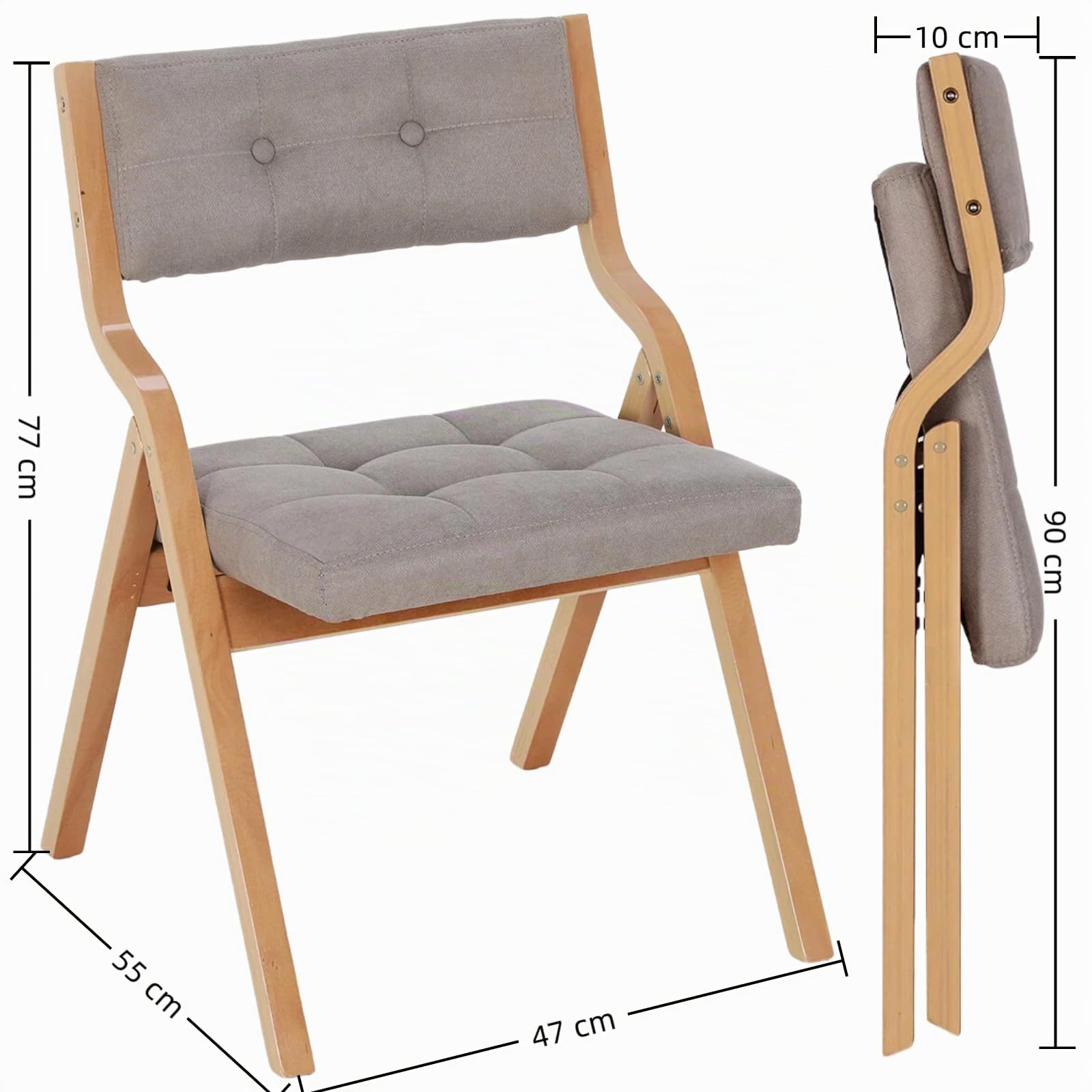 Clevich Gepolsterte Klappstühle, 2er Set aus Gepolsterten Klappstühlen aus Holz, Tragbare Sitzmöbel zum Selbstaufbau, Geeignet für Gäste, Küchen, Büros, Hochzeiten und Partys (2pcs, Grau)