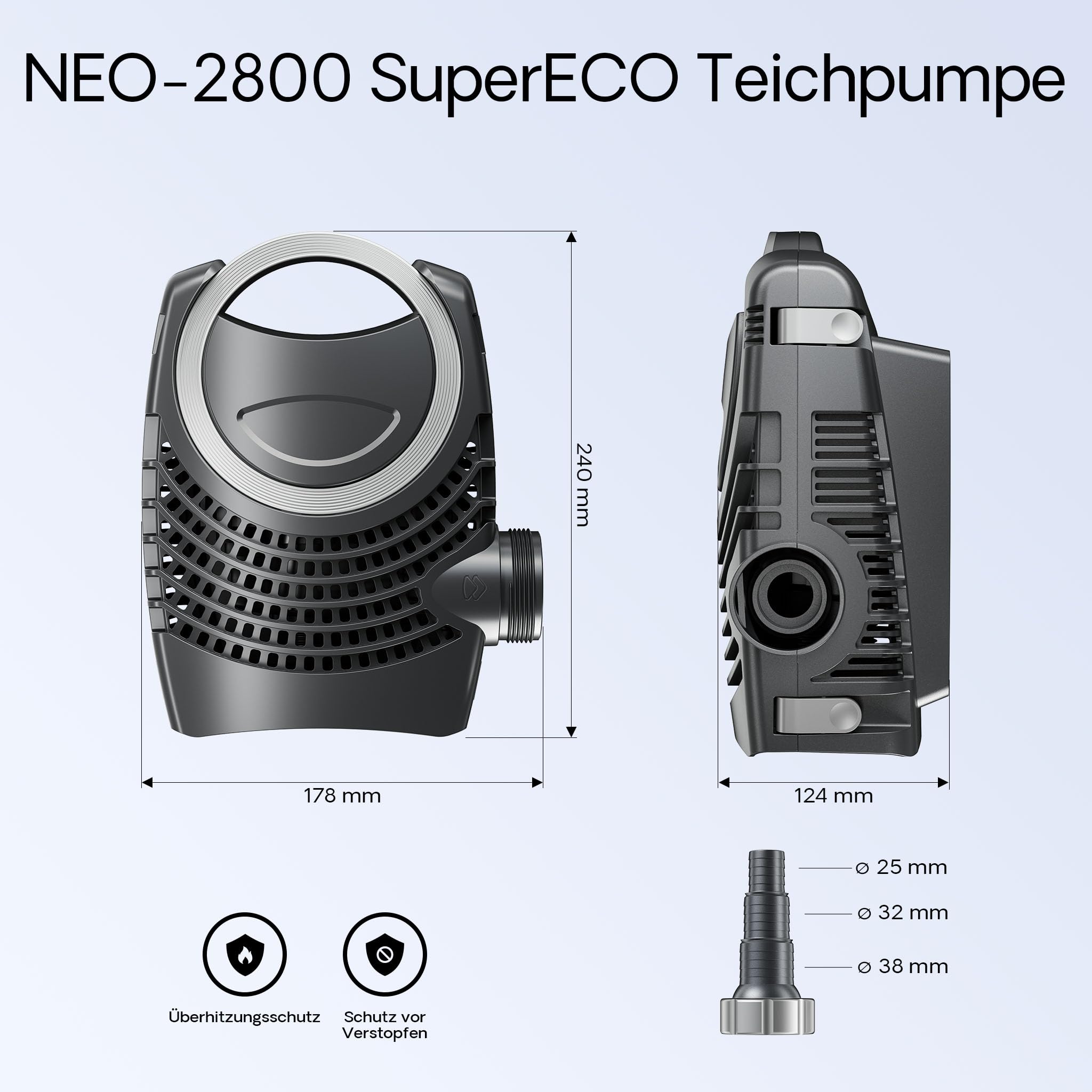SunSun Komplettset: CPF-2500 Teichdruckfilter bis 6000 L mit 11 Watt UV-C Teichklärer, NEO-2800 SuperECO Teichpumpe 3000l/h 10W, 5m Teichschlauch 32 mm (1 1/4"), Schlauchschellen W1 44-47mm
