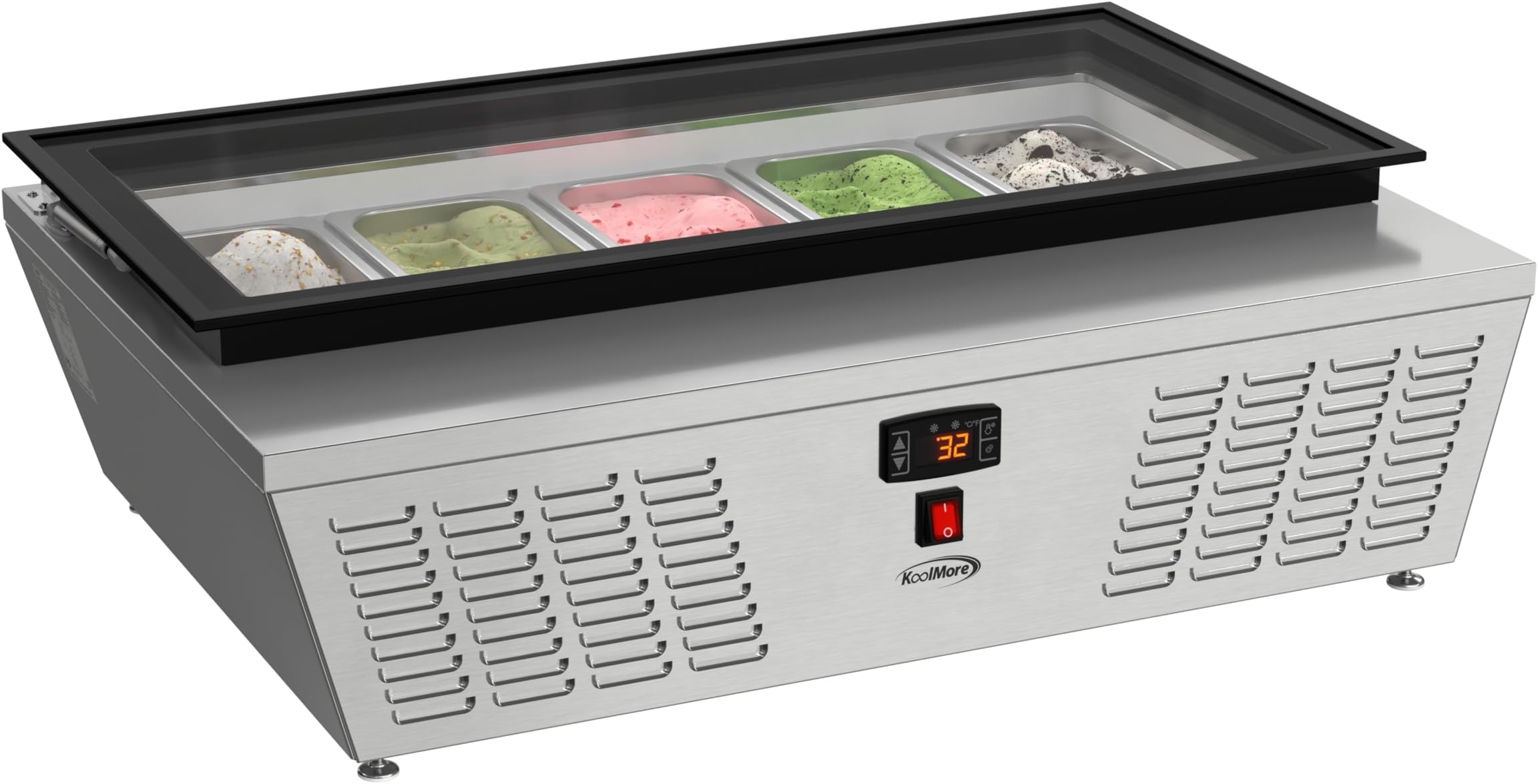 KoolMore 39 in. 5-Pan Countertop Ice Cream Display Freezer with Glass Top, ETL Listed (KM-CGD-5P)
