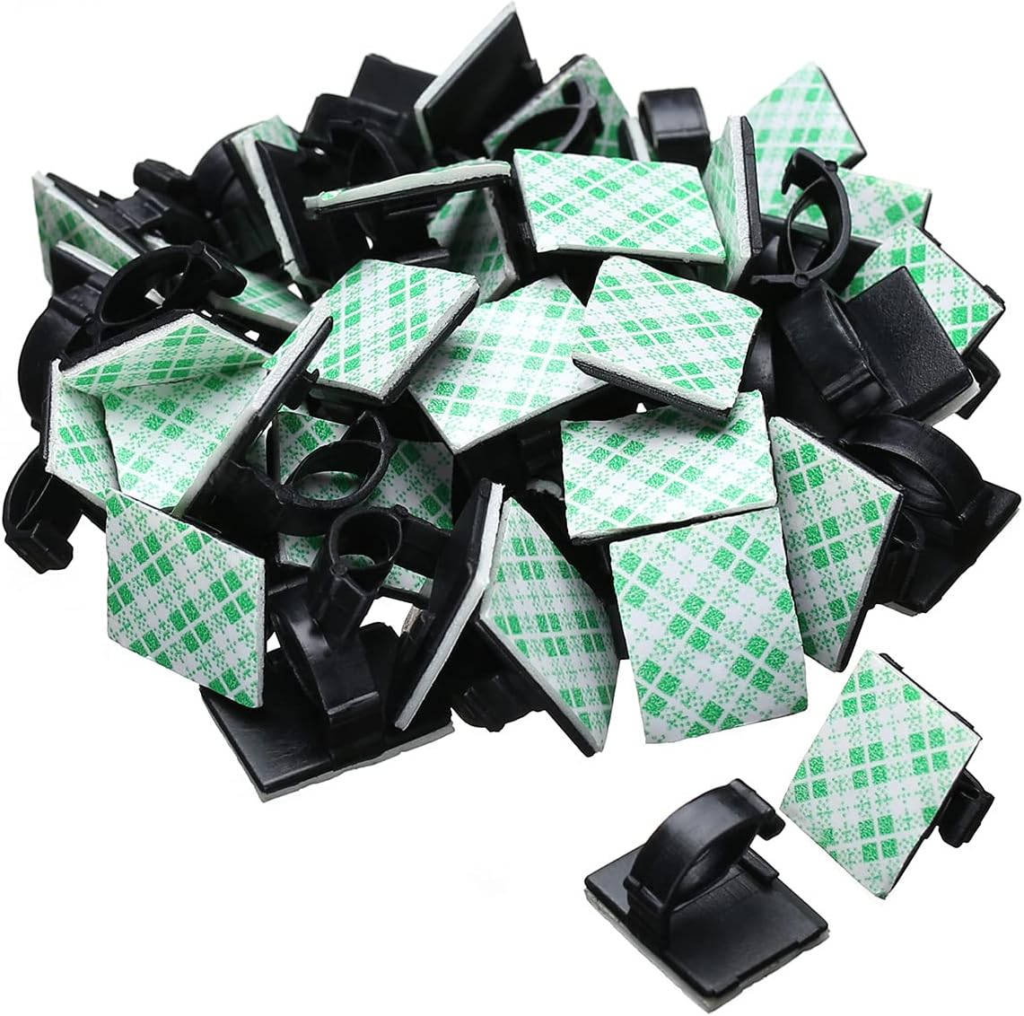 Akstore 50 PCS Adhesive Cable Clips Self-Adhesive Wire Clips Cable Wire Management Wire Cable Holder Clamps Cable Tie Holder for Car, Office and Home (Black-Large)