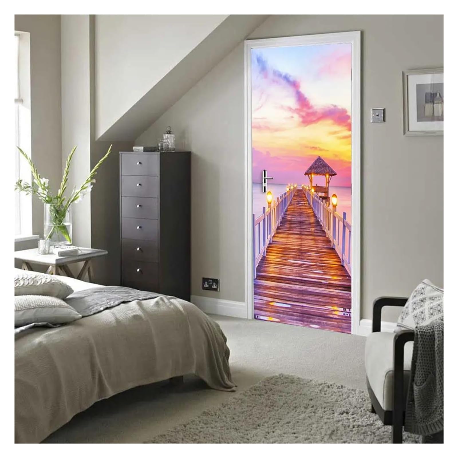Rénovation de porte avec sticker mer 95x215cm pour entrée sombre