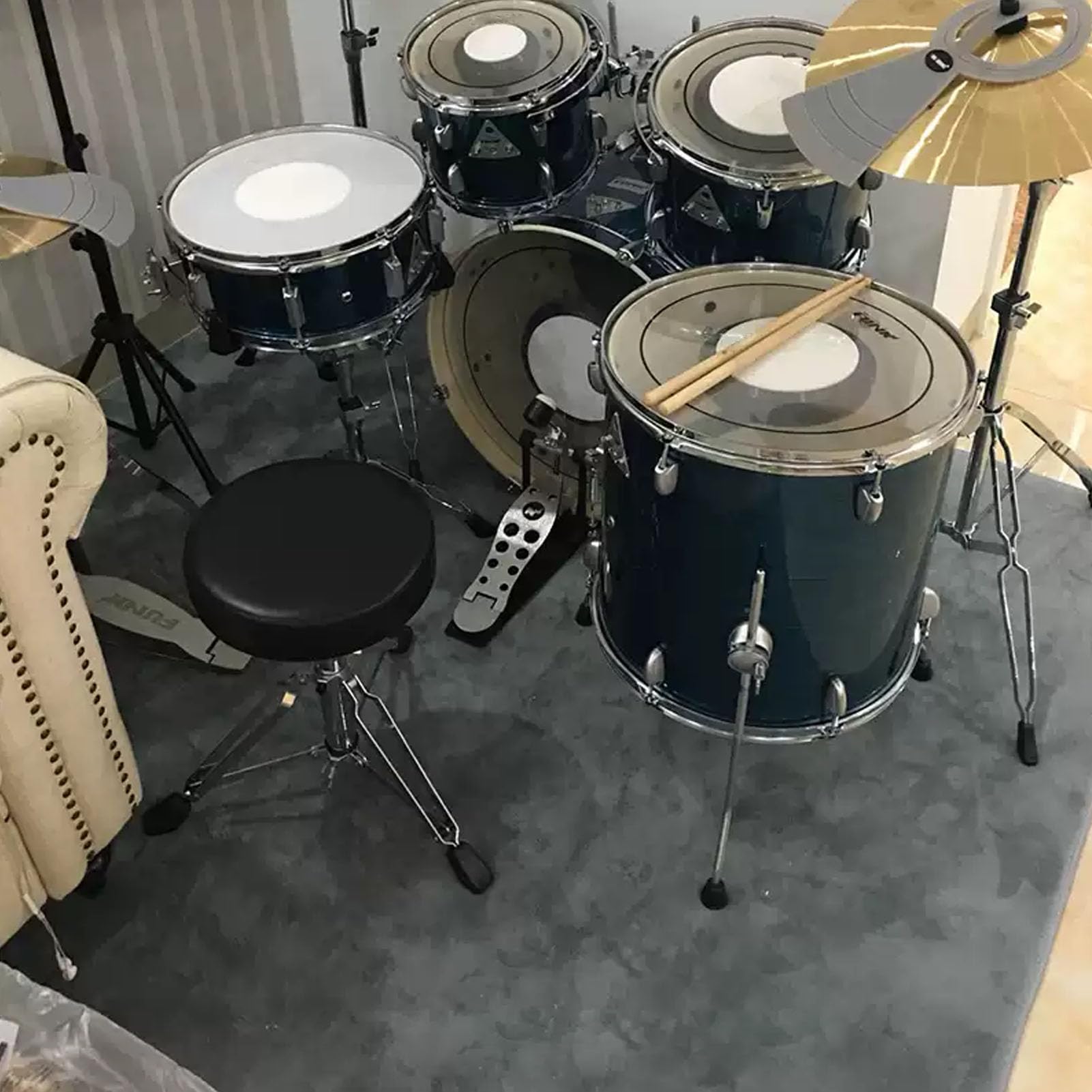 Tappeto professionale per batteria, 200 x 250 cm, insonorizzante, per batteristi, antiscivolo, per batteria acustica ed elettronica, percussioni e strumenti a basso