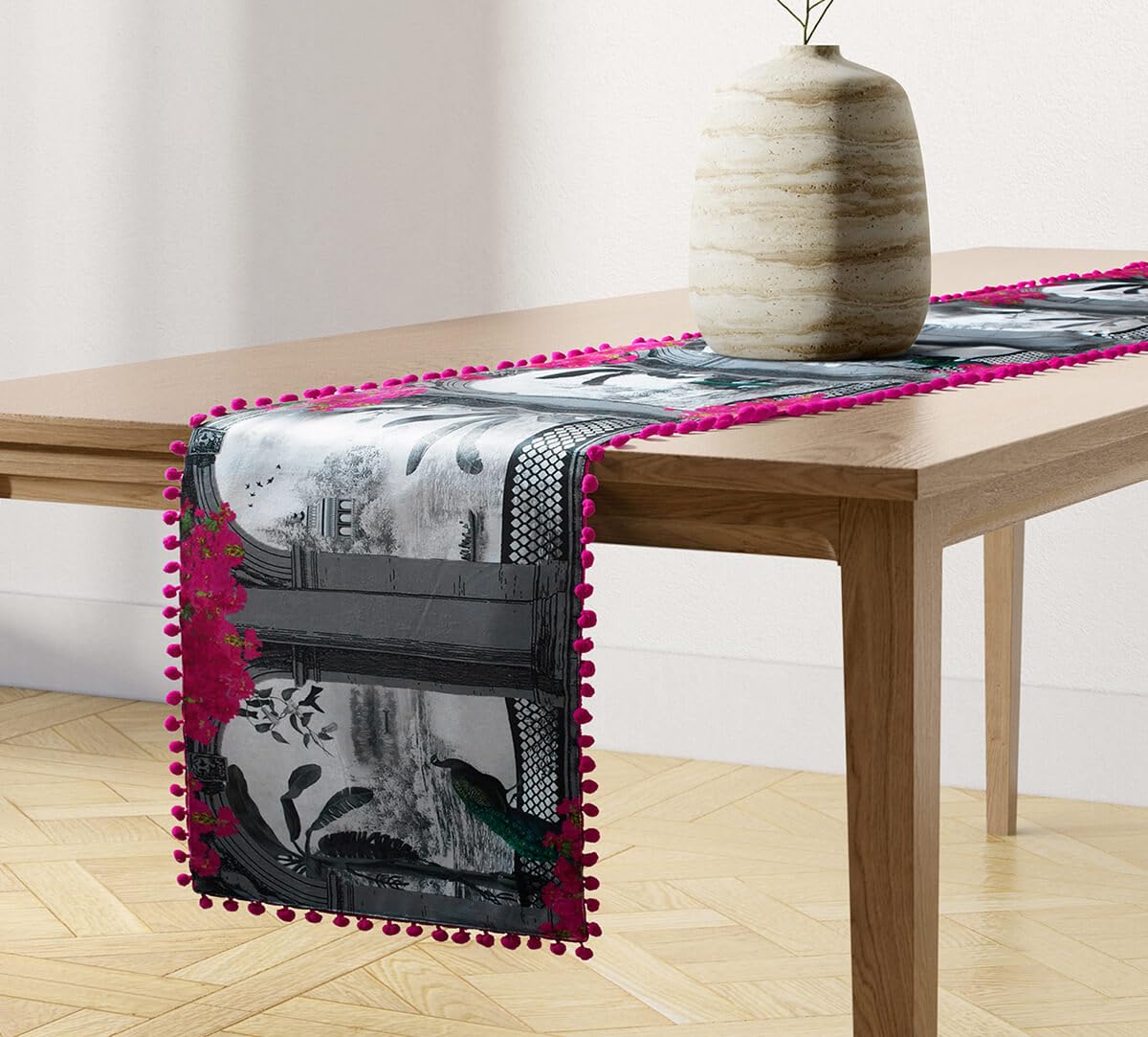 India Circus by Krsnaa Mehta Royal Hues Printed Micro Velvet 4 Seater Table and Bed Runner (56 x 14 inches)