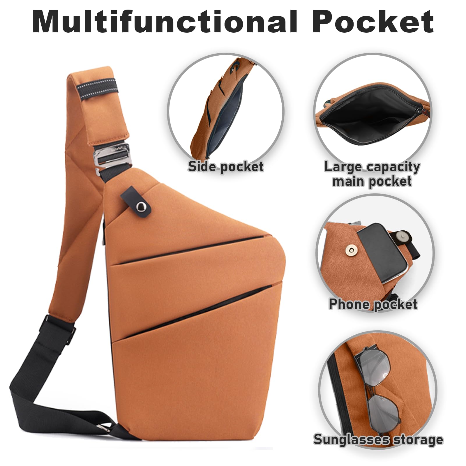 BIRDDIE Sacoche Bandoulière Homme Femme Sac de Poitrine Antivol Voyage Cyclisme Moto Sling Bag