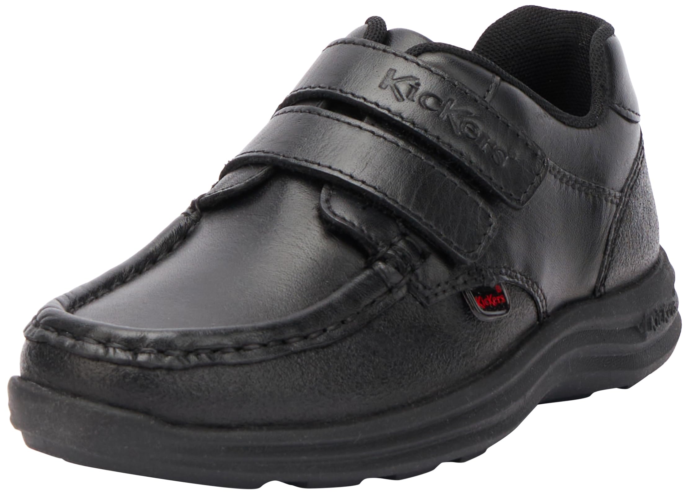 Kickers Boy's Reasan Twin Strap Black Leather School Shoes | Smart Everyday School Look | Hook & Loop Fastening, Cushioned for All-Day Wear, Black, 5 UK Child
