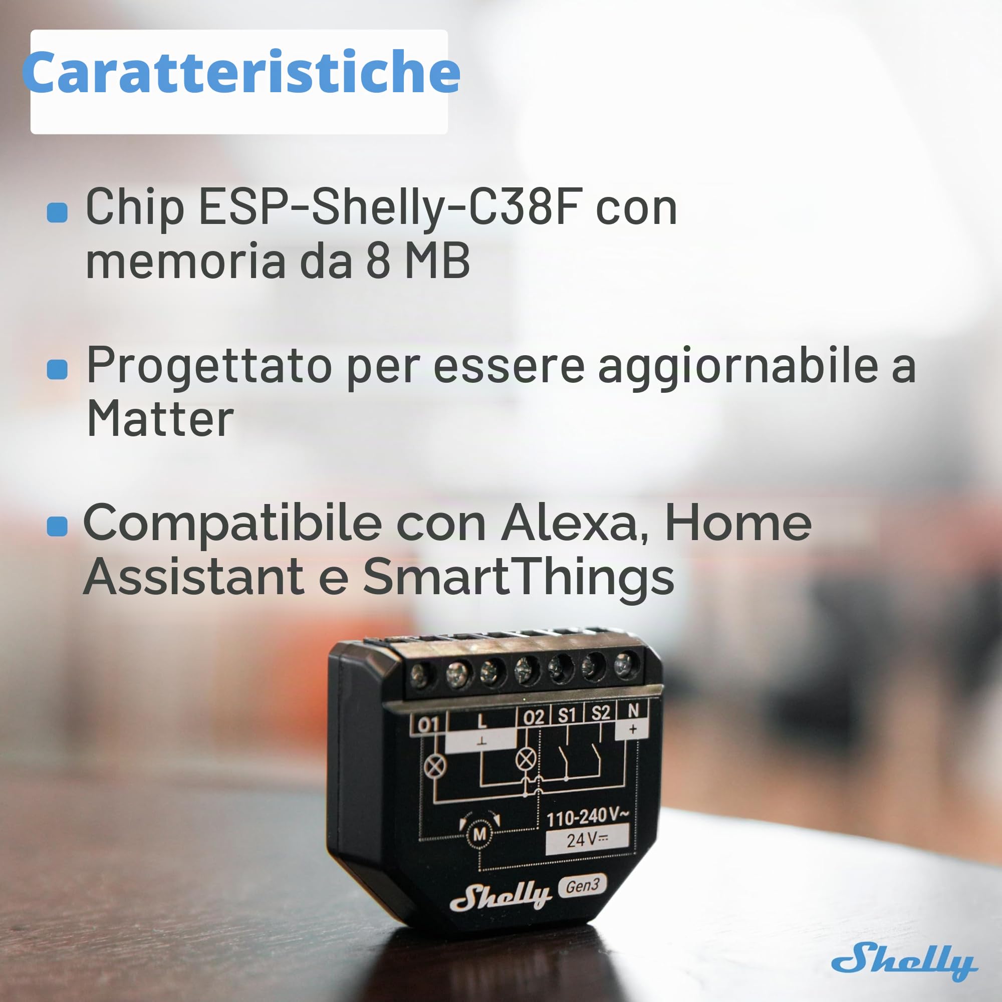 Shelly 2PM Gen3, Wi-Fi Interruttore Intelligente Relé, 2 Canali, 16А, Monitora il Consumo di Energia, Controllo Remoto e Automazione, Illuminazione, Nessun Hub Richiesto, Alexa, Google Home (4 pezzi)