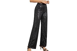 Women's High Waist Sparkly Sequins Wide Leg Stretch Loose Pants for Nightclub Club Casual