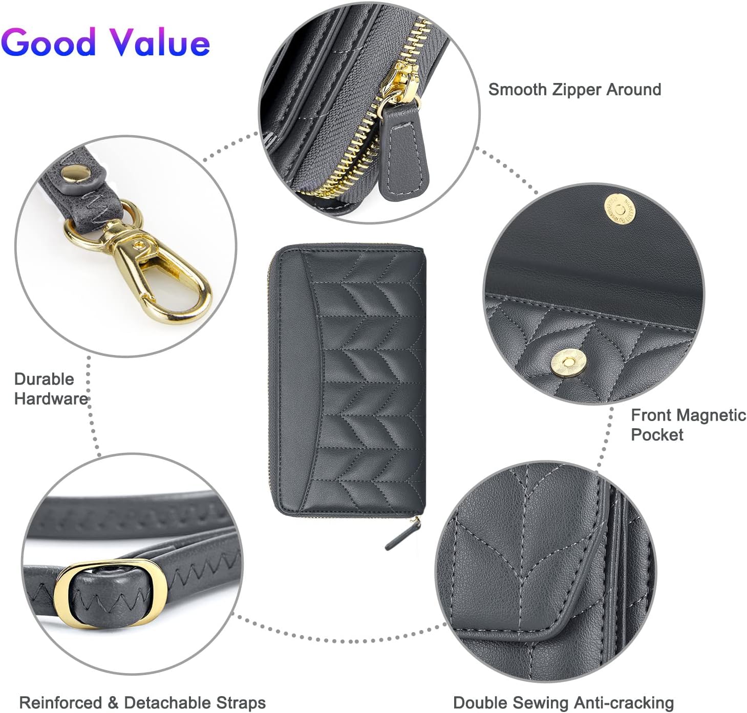 nuoku Womens RFID Wallet Purse Wristlet Crossbody Clutch with Zip Around 2 Strap | RFID, Zip Around, 2 Strap - Image 5