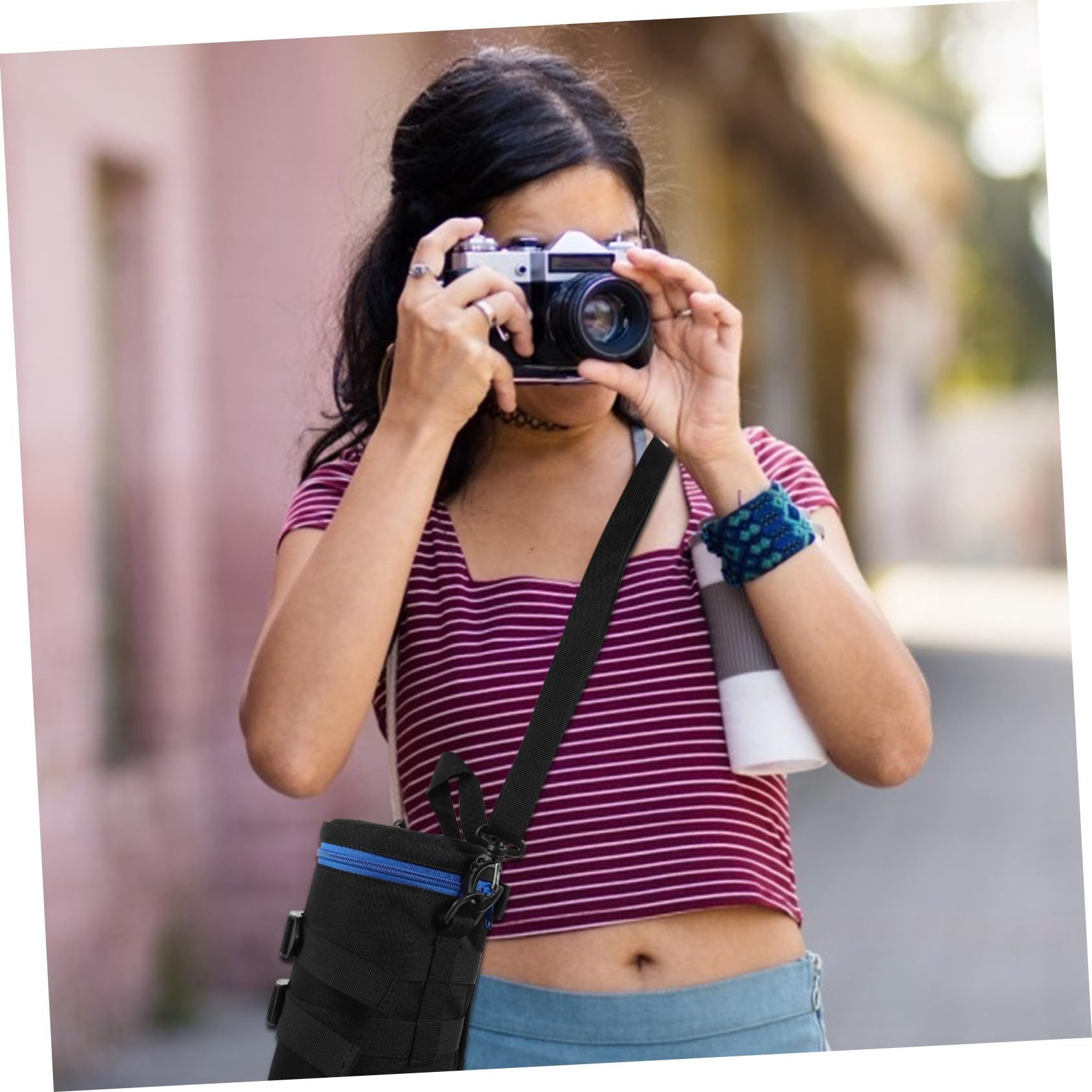 Custodia per Obiettivo Fotografico Nero in Poliestere, Resistente Agli Urti, Leggera e Portatile Cintura, per Fotografi in Movimento
