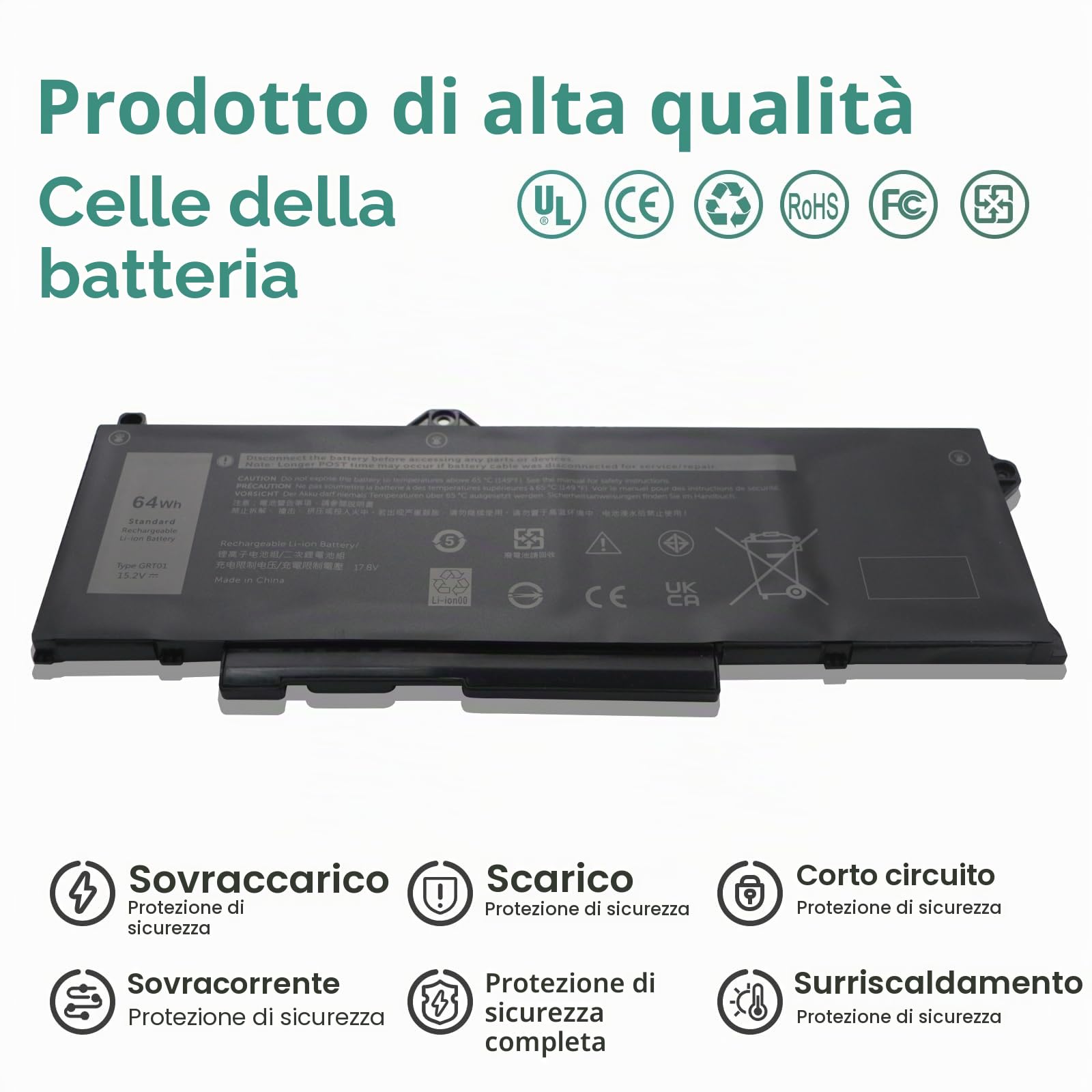 K KYUER 64Wh GRT01 Laptop Batteria per Dell Latitude 14 15 5421 5431 5521 5531 Precision 3470 3561 3571 3581 Mobile Workstation Alien ware M17 R5 AMD Gaming Series 0P3TJ R05P0 05RGW VXD57 9JRV0 00P3TJ