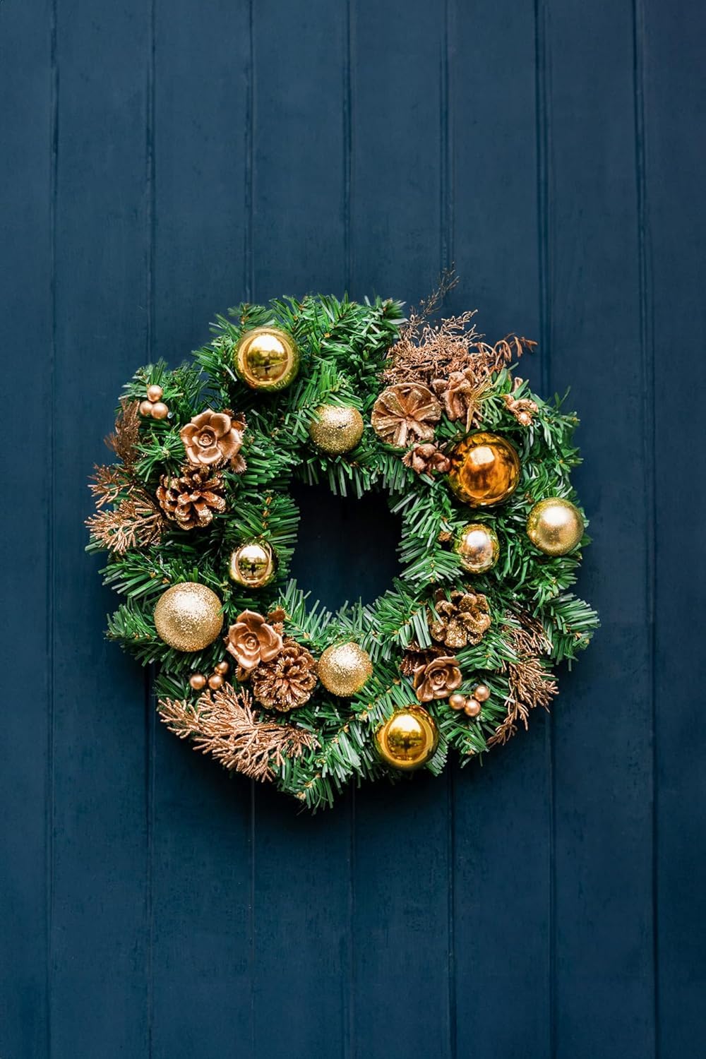 Homezone Green Marco Paul Luxury Christmas Wreath With Baubles, 30Cm, Gold Artificial Christmas Decoration For Front Door