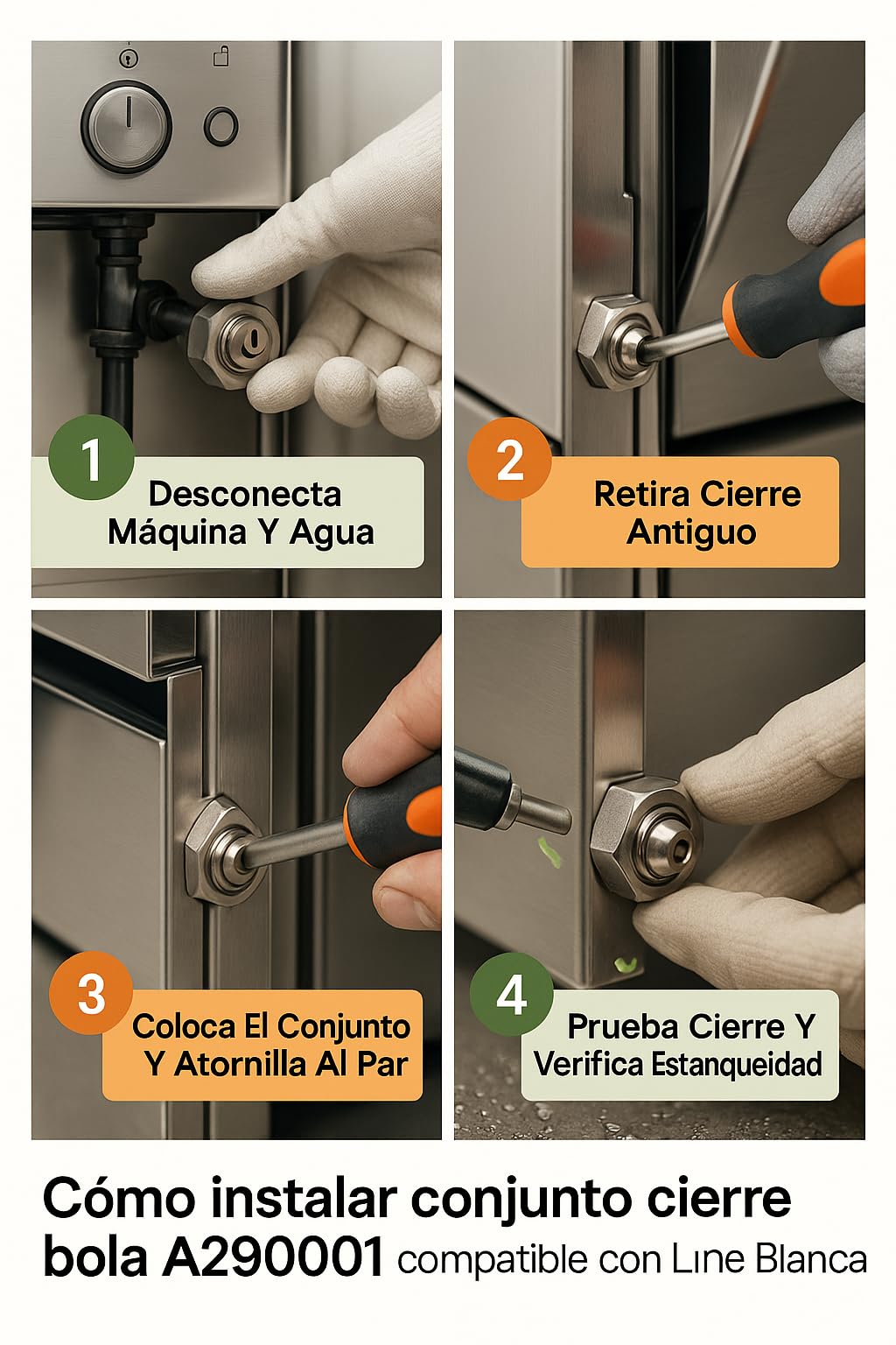 Conjunto Cierre Bola Lavavajillas Industrial Kit Puerta Estanqueidad Seguridad A290001 Acero Inoxidable Repuesto Profesional Sat Hostelería Compatible Multimarca MáquinasGN