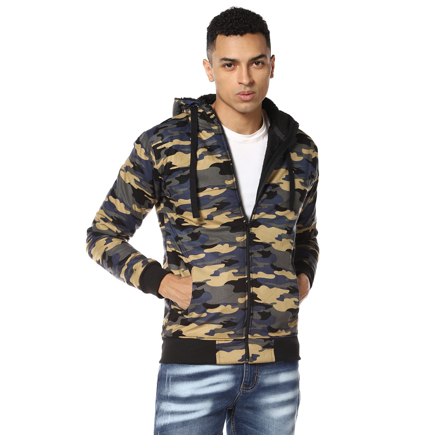 cahoot Men's Forest Green Camouflage Hoodie With Insert Pocket For Casual Wear | Hooded Neck | Long Sleeve | Zipper Closure | Cotton Jacket Crafted With Comfort Fit For Everyday Wear-picture-23
