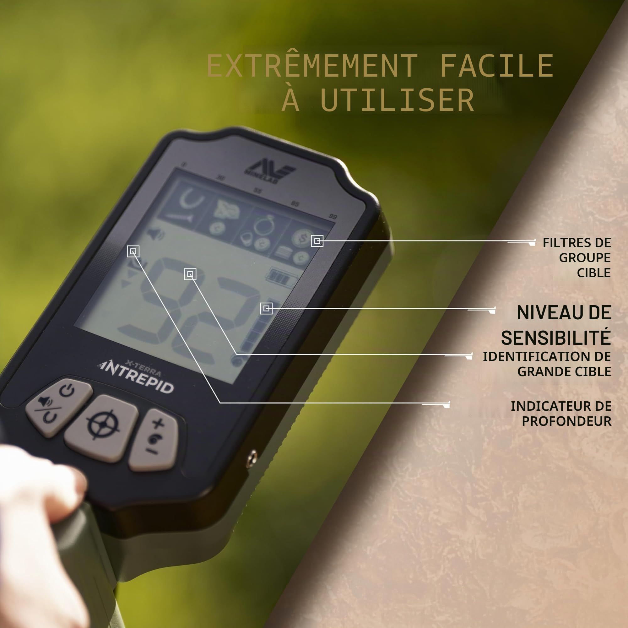 Détecteur de métaux Professionnel Tout-Terrain Minelab X-Terra Intrepid pour Adultes et Enfants - avec Bobine étanche - 2 Modes de détection et Identification Claire des cibles