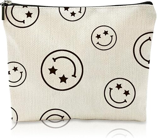 Lamtwbos Bolsa de maquillaje para bolso, bolsa organizadora de cosméticos de viaje de lino, bolsa de aseo con cremallera, bolsa de almacenamiento