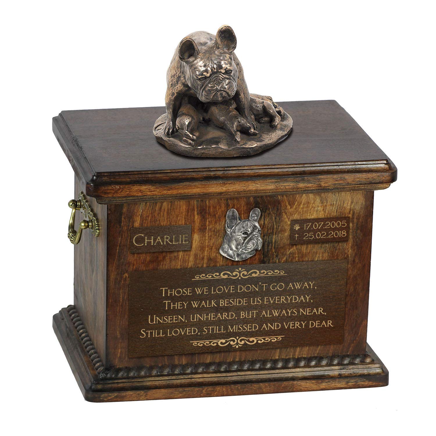 Urne chien Bouledogue français en bronze coulé fait main Art-Dog
