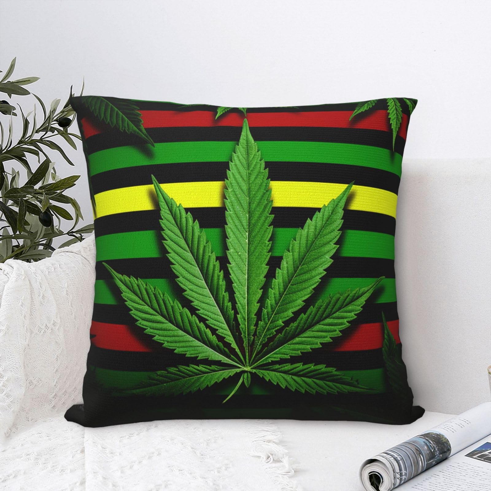FodPand Luxury Velvet Throw Pillow Covers 20"x20" Super Soft Decorative Pillow Cases - Weed Striped Pillowcases Modern Lumbar Cushion Cases for Couch Sofa Bed Pillow Shams
