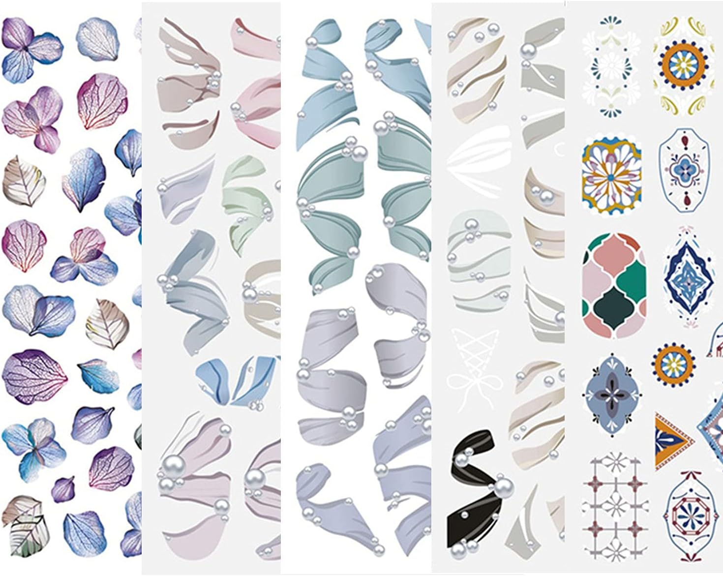 enForten 5 Sheet 3D Ballet Shoes Ribbon Flowers Nail Art Tips Pack Decal Wrap Floral Transfer Decal Nail Stickers DIY Decoration