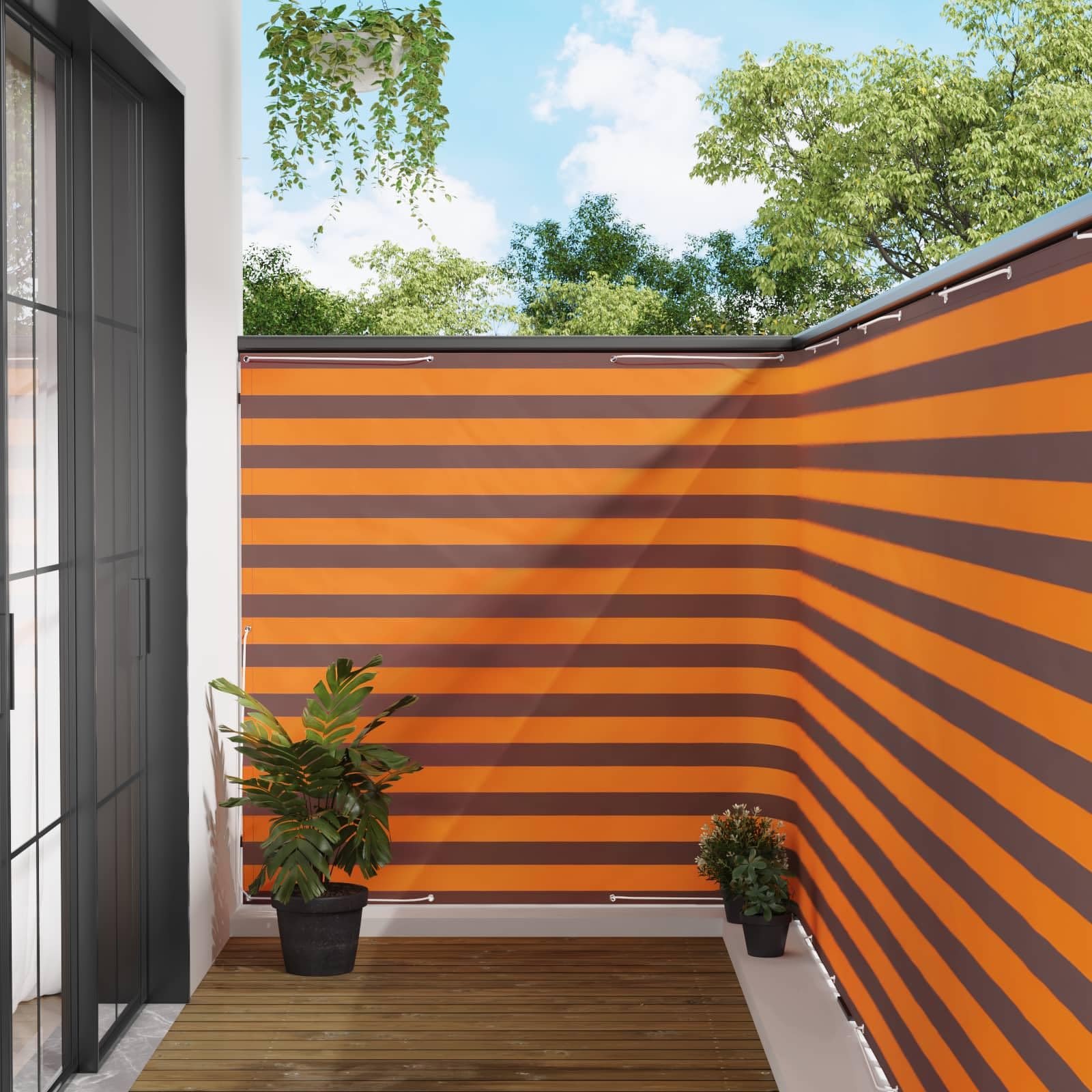 Telo Frangivista in Poliestere per Balcone, Arancione Marrone, 400x150 cm