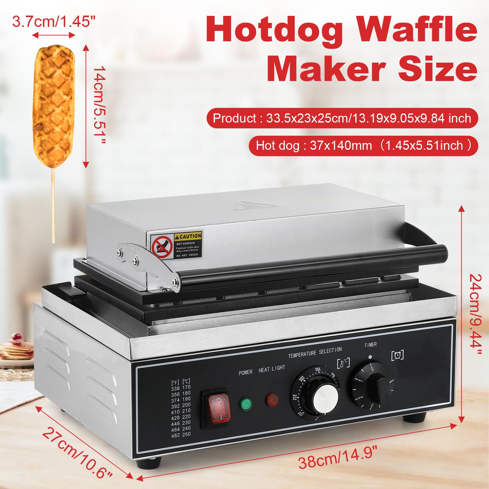 Máquina para hacer gofres de maíz comercial para perros, máquina para hacer gofres, 6 piezas, antiadherentes, de acero inoxidable, 0 a 250 ℃, control de temporizador de temperatura, 110 V