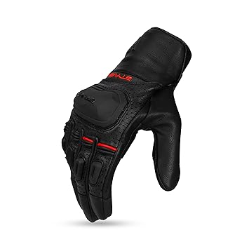 Ignyte Gauntlet Full Finger Bike Riding Leather Gloves with Touch Screen Sensitivity at Thumb and Index Finger, Protective Off-Road Motorbike Racing (M, Black)