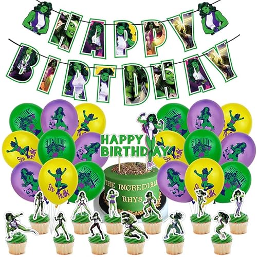 Hulk Decoraciones de Cumpleaños, LKNBIF 33 Piezas Hulk Decoración para Fiestas, Decoración Hulk Cumpleaños Globos Feliz Cumpleaños Pancarta Decoración de Tartas para Niños Cover