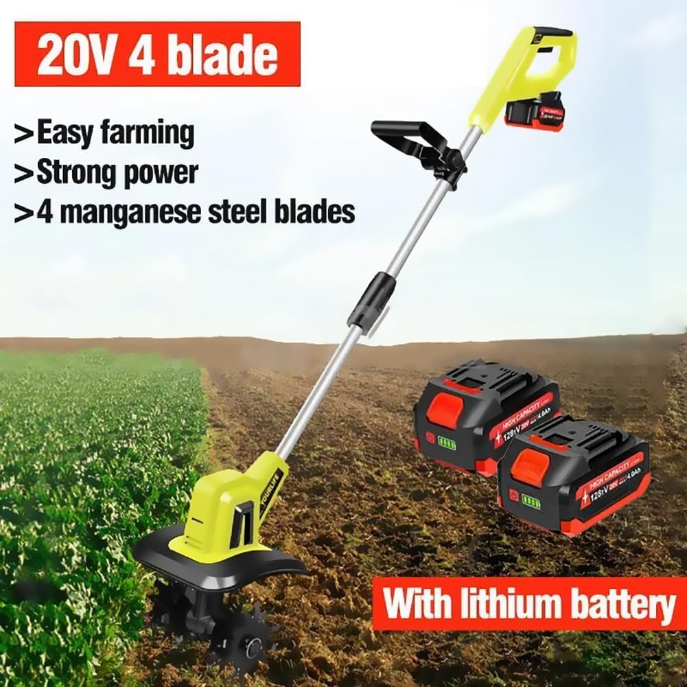 Coltivatore elettrico da giardino, alimentato a batteria, con 4 lame in acciaio per un giardinaggio efficiente e preparazione del terreno