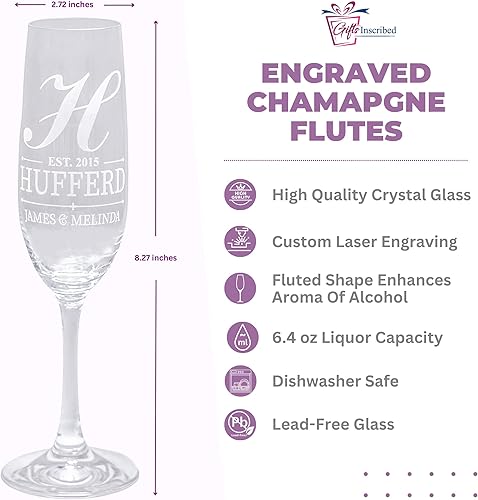 Miniatura 4 de Copas de champán personalizadas juego de 2  Copas de champán de cristal grabadas  Regalo personalizado para novia y novio  Vajilla de vidrio para