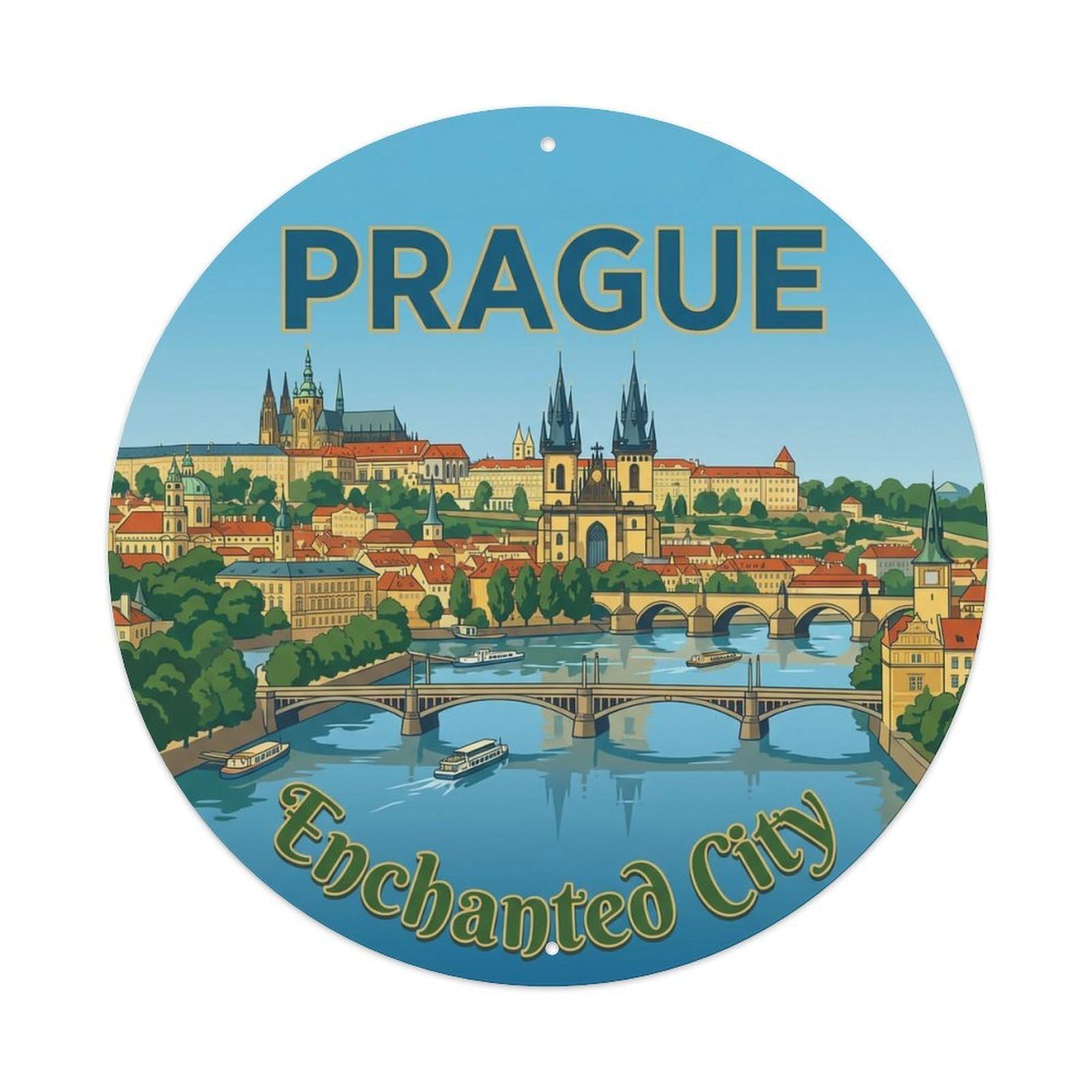Vintage Travel Prague Czechia Landscape Metal Tin Sign