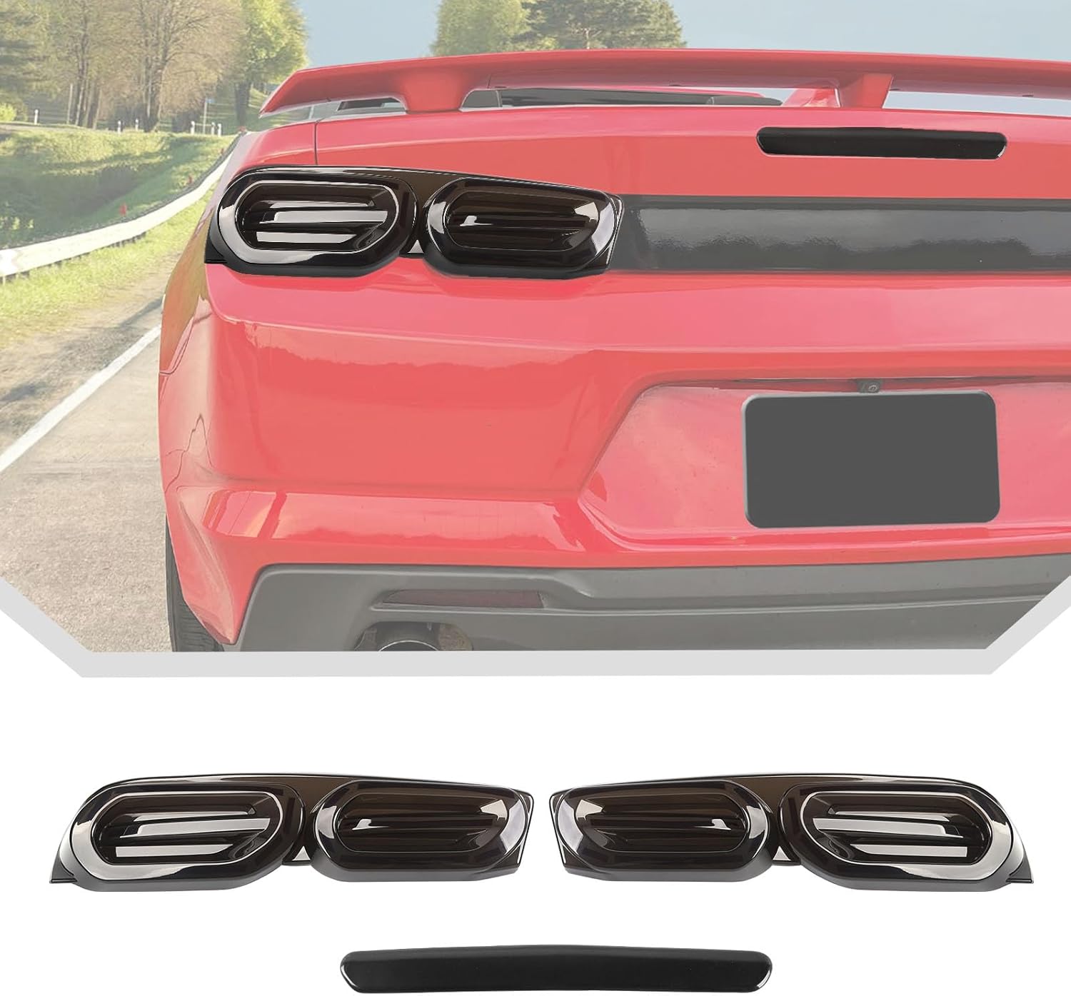 JeCar Smoked Tail Light Cover & 3rd Brake Light Cover Trim Guards for 2019-2024 Chevrolet Chevy Camaro
