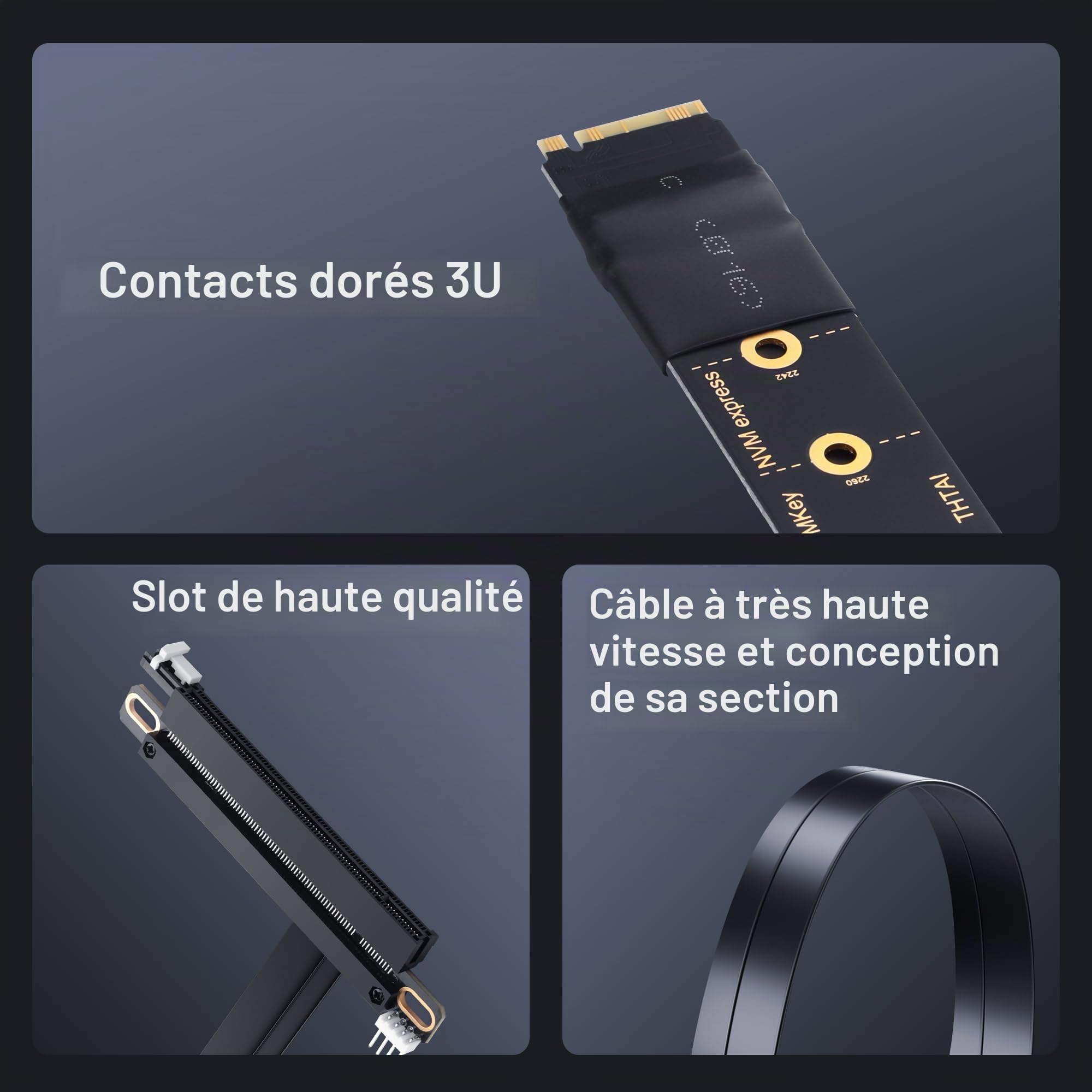 SinLoon Câble d'extension M.2 NGFF NVMe Key M vers PCIe 3.0 X16 M.2 vers PCI-E 3.0 X16 femelle pour M2 2230 2242 2260 2280 20 cm