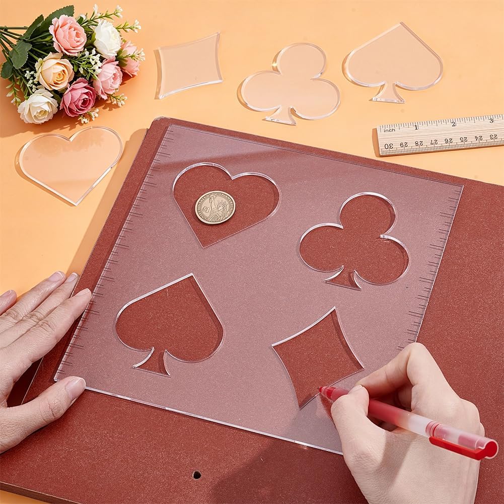 NBEADS Playing Card Router Template, Acrylic Woodworking Router TemplatesCraft Engraving Templates 4 in1 Craft Templates Router Stencils for Wooden Projects Handmade Crafts Making