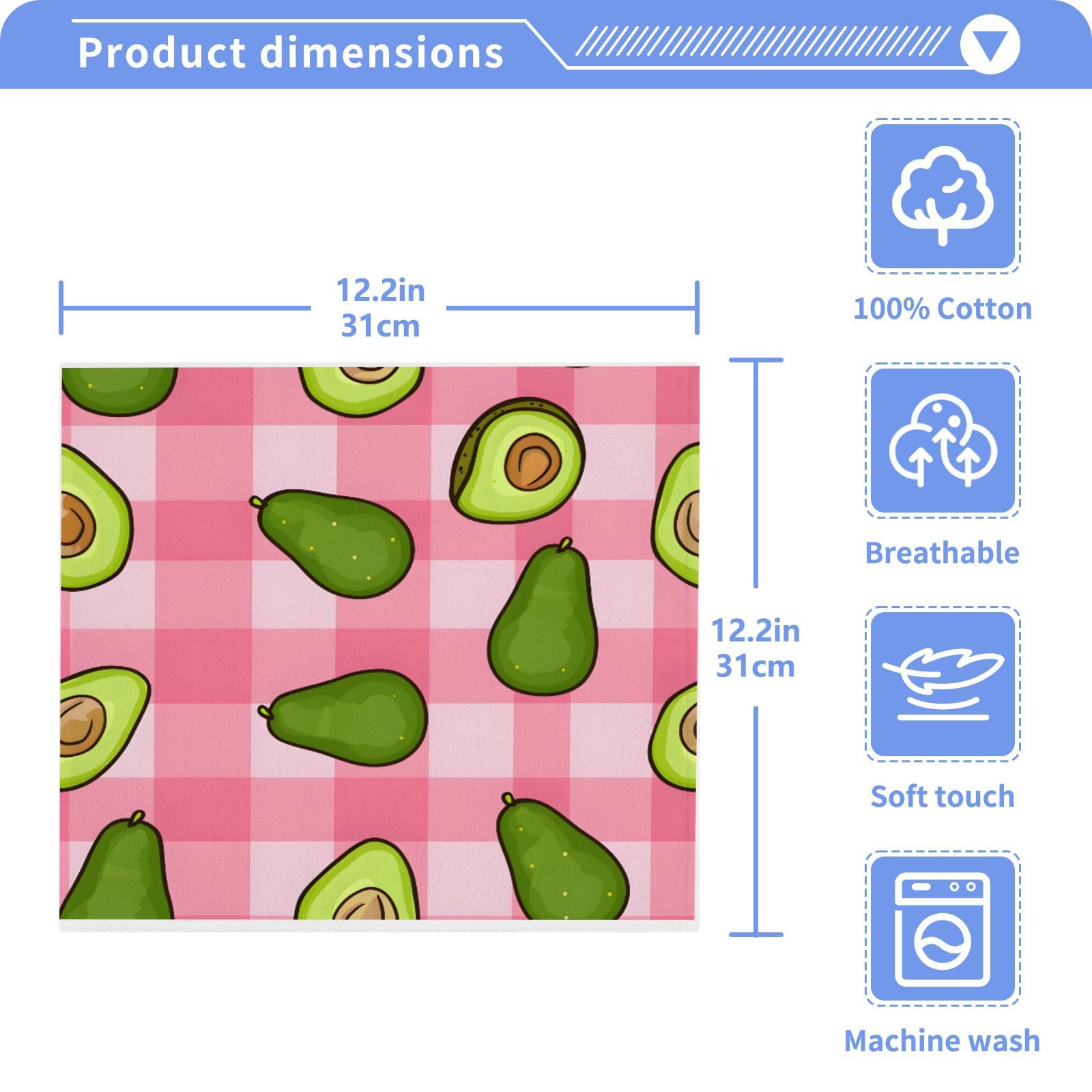 ALAZA Wash Cloth Set 100% Cotton Fingertip Towels Face Cloths Sets Avocado Pink Checkered Highly Absorbent Soft Feel Set of 2