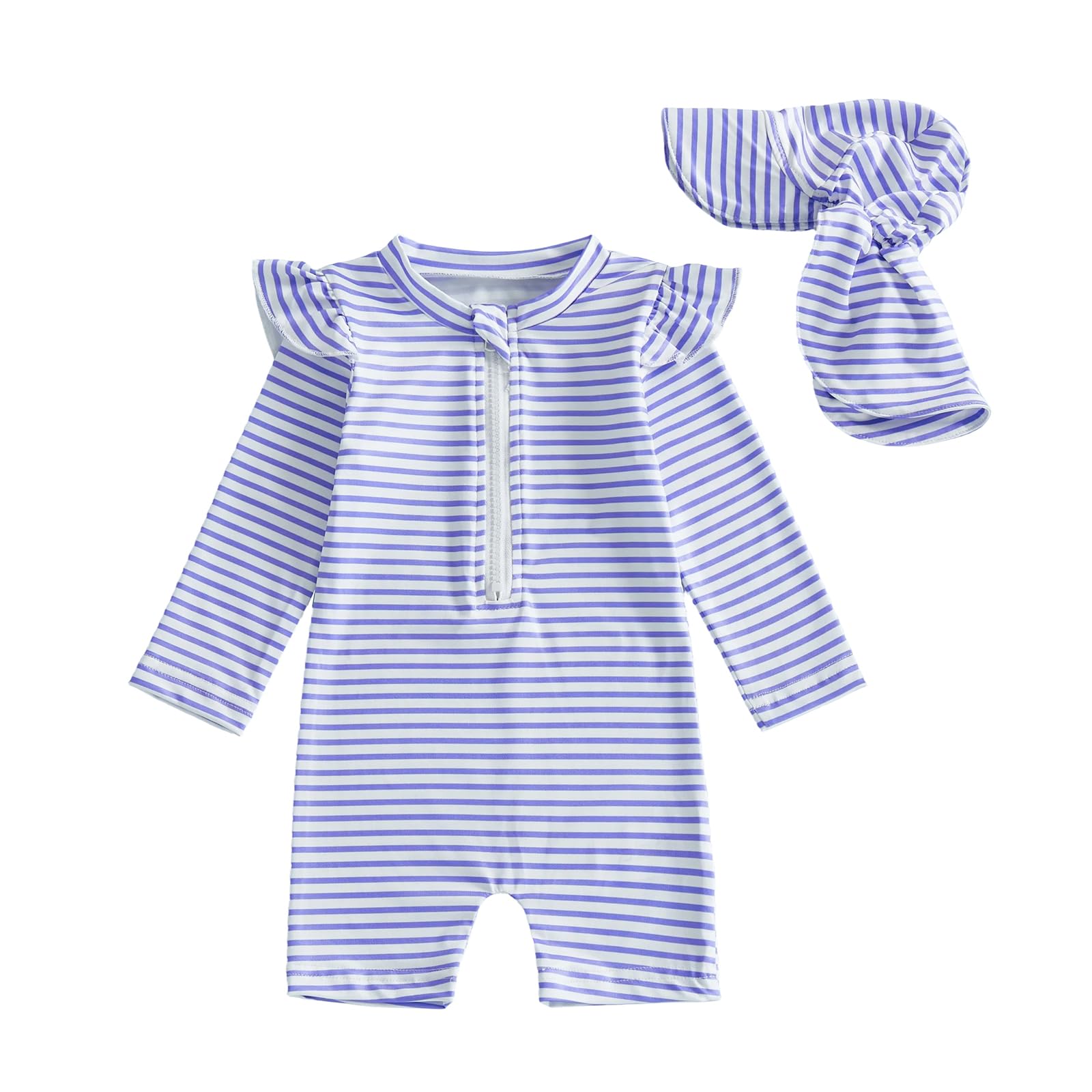 Costume da bagno per neonata, costume da bagno con cappello, 2 pezzi a maniche lunghe con cerniera