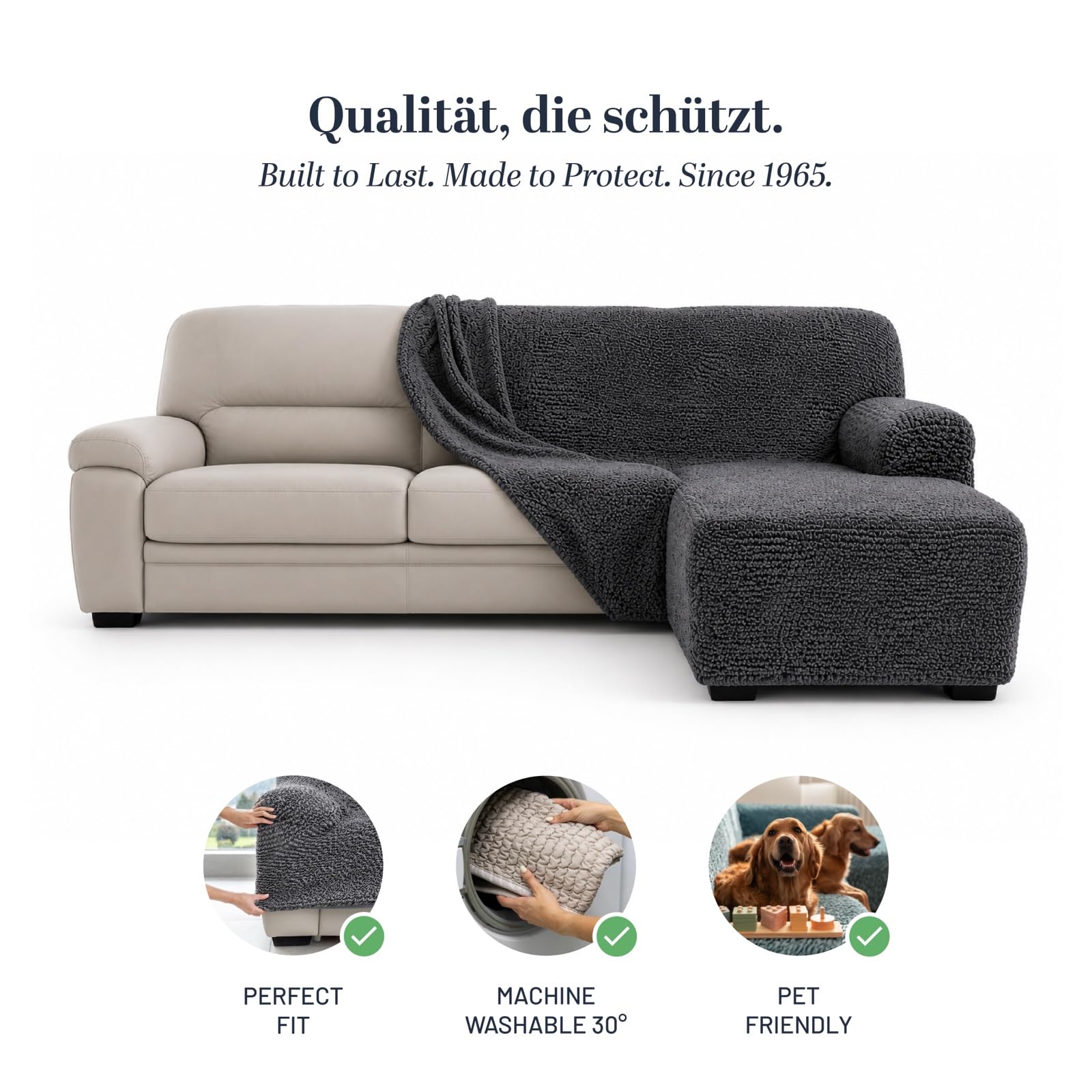 PAULATO - Bezug für Sofas mit linker Halbinsel (gesehen von vorne), Bezug für Ecksofa aus Mikrofaser, Kratzfest, maschinenwaschbar, Made in Italy, Braun