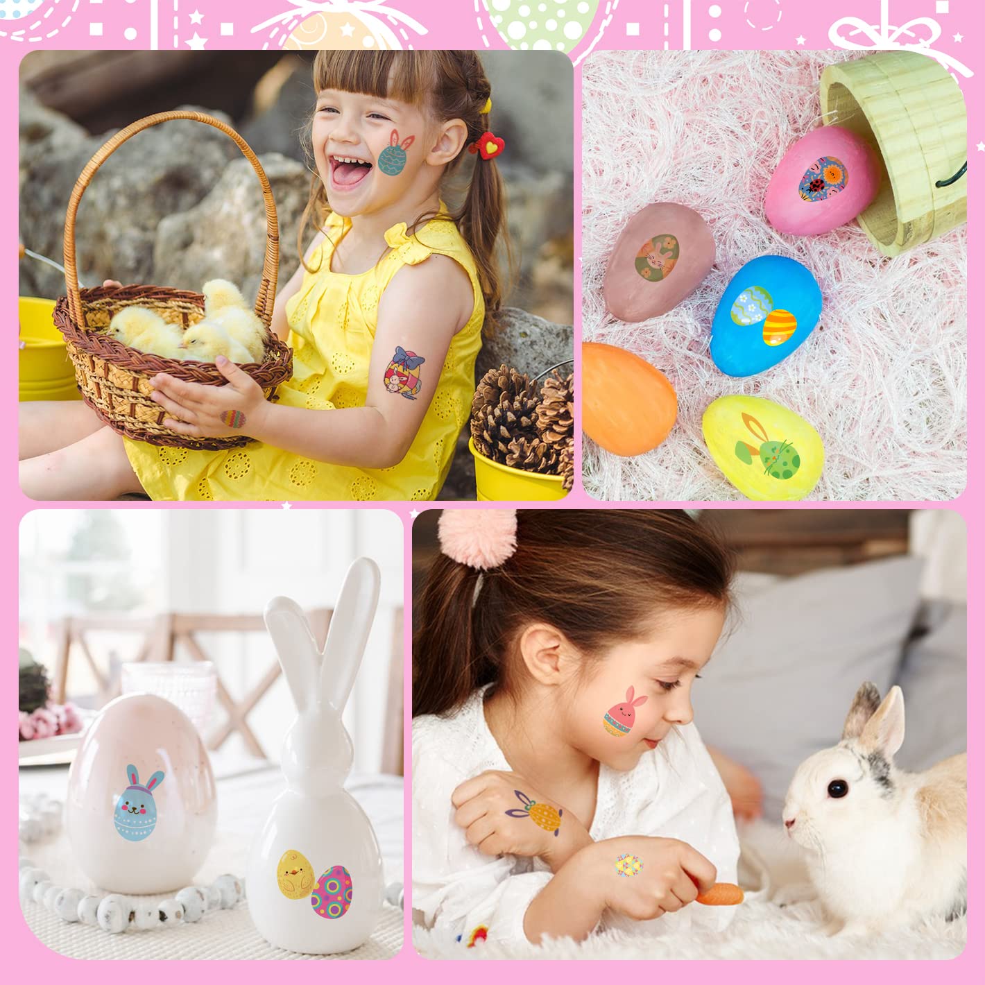 80+ Pieces Easter Egg Tattoos for Kids, 10 Sheets Easter Bunny Egg Tattoo Stickers for Easter Party Decorations Favors Supplies