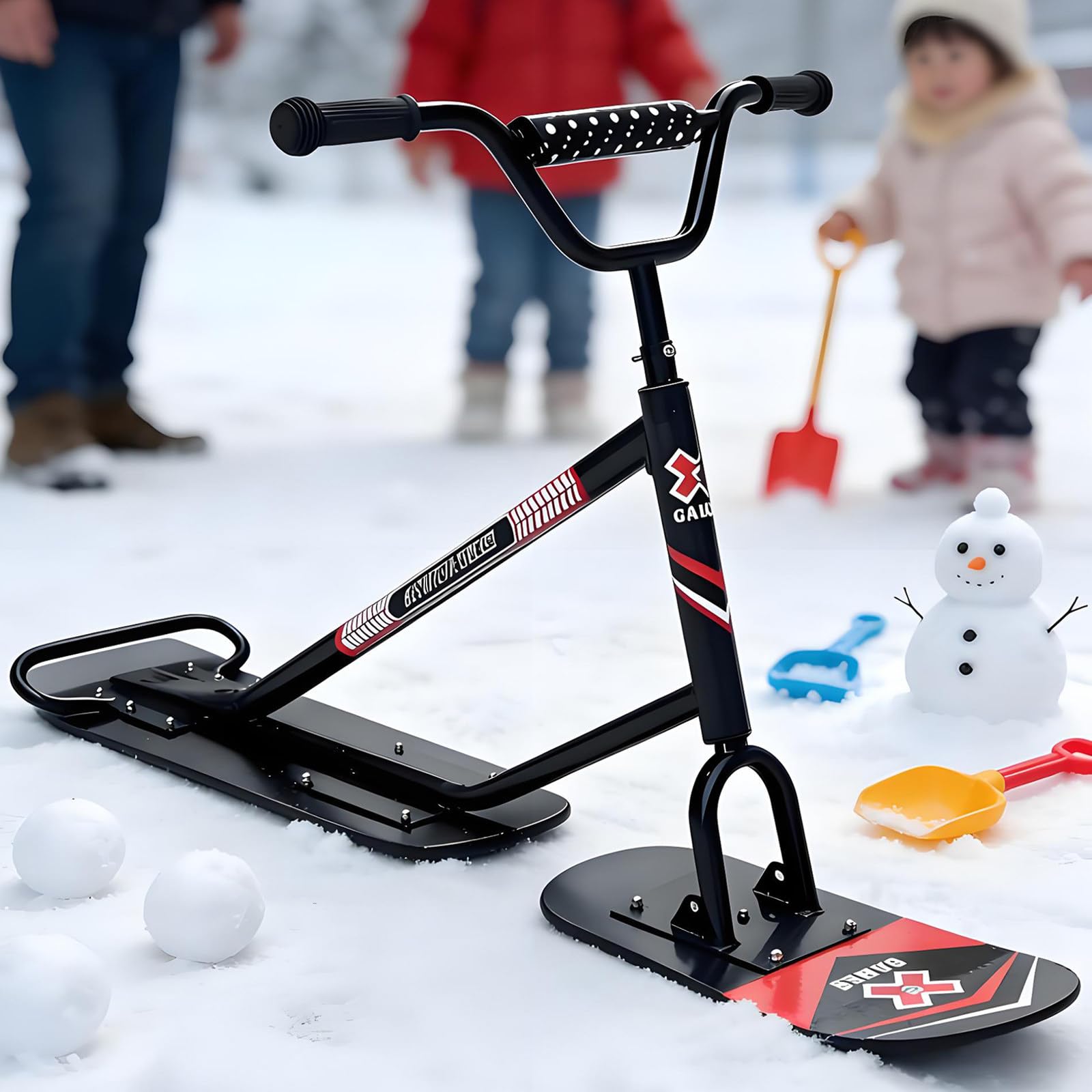 Sci/Monopattino da Neve Avanzato, Sci da Neve per Adulti con Rotazione A 360°, Motoslitta per Adulti A Doppia Tavola, Slitta da Snowboard con capacità di 330 Libbre Black