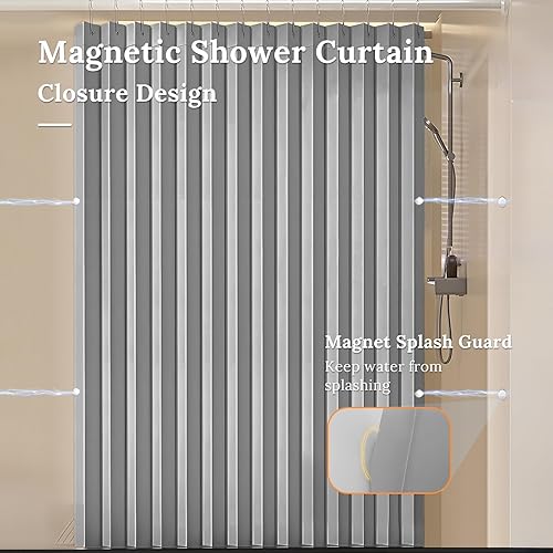 Miniatura 6 de South to East Cortina de ducha impermeable, cortina de ducha plegable magnética resistente, no tóxica, 72 x 80 pulgadas, juego de cortinas de baño