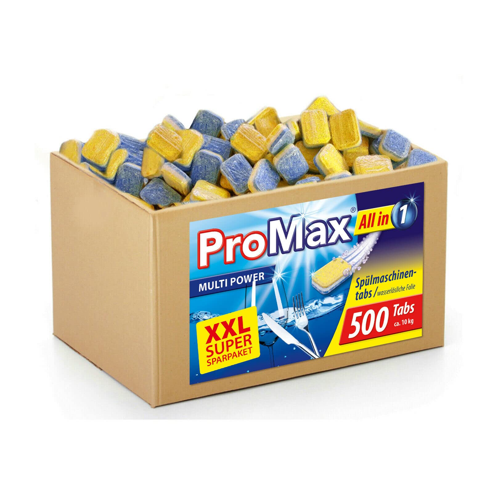 ProMax Multi-Power 12 - Spülmaschinen Bruchtabs - mit wasserlöslicher Folie - Geschirrspültabs - 12 verschiedene Funktionen - in einem 10 KG Karton erhältlich (10)