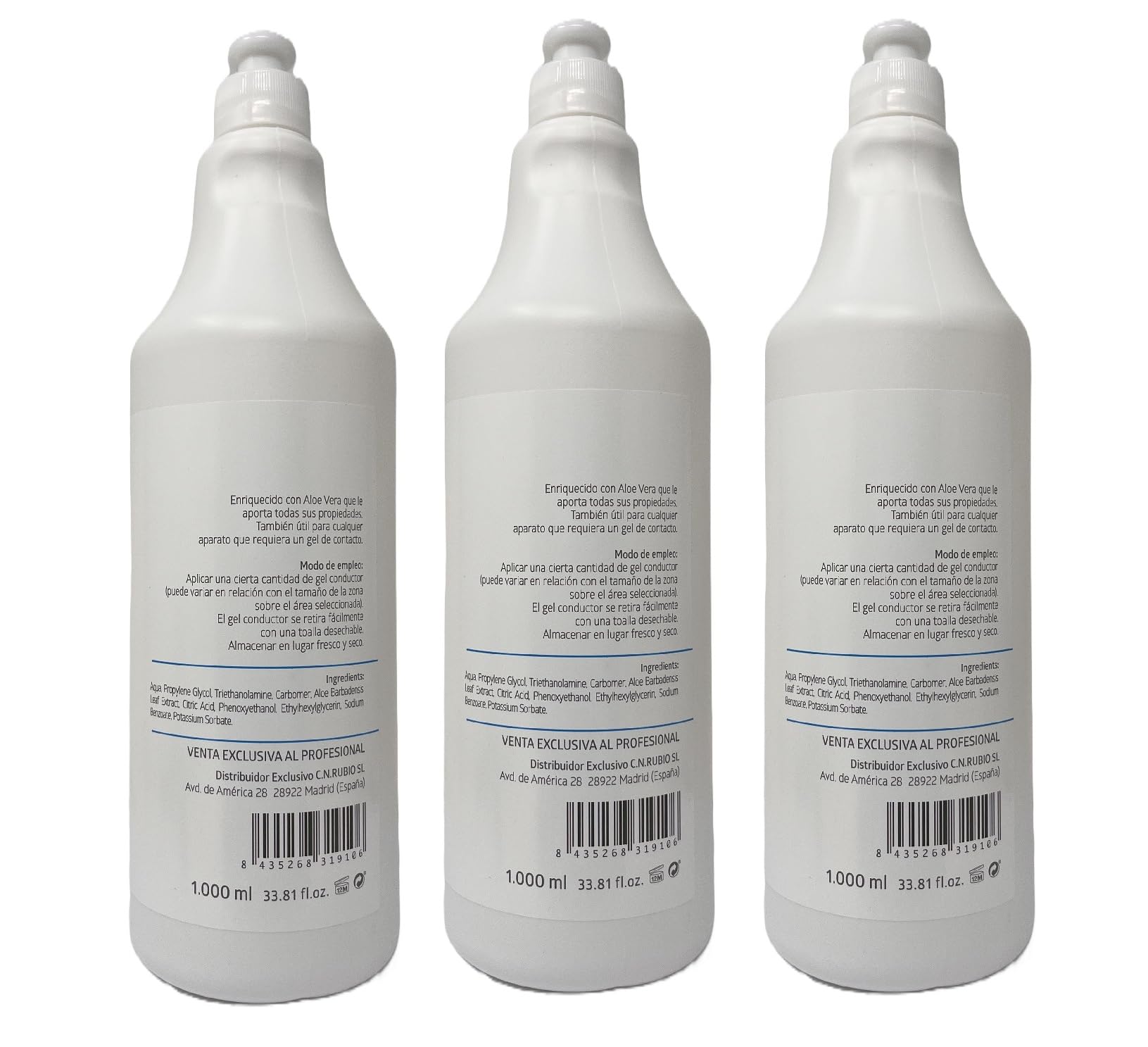Gel Conductor Profesional con aloe vera 1000 ml Pack 3 botellas 1 litro