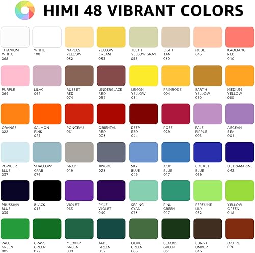 Miniatura 2 de HIMI - Juego de pintura gouache, taza individual, 48 colores x 0.4 fl oz0.4 onzas con 3 pinceles y una paleta, no tóxica, pintura de gelatina guache