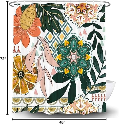 Miniatura 8 de Cortina de ducha floral bohemia, abstracta de mediados de siglo, decoración bohemia, cortinas de baño, flores botánicas, hojas tropicales, tela