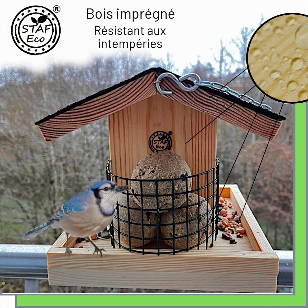 Mangeoire pour Oiseaux pour Balcon résistante aux intempéries Faite à la Main avec Support de Balcon, Taille de 30 à 60 mm À Suspendre Décoration Imperméable