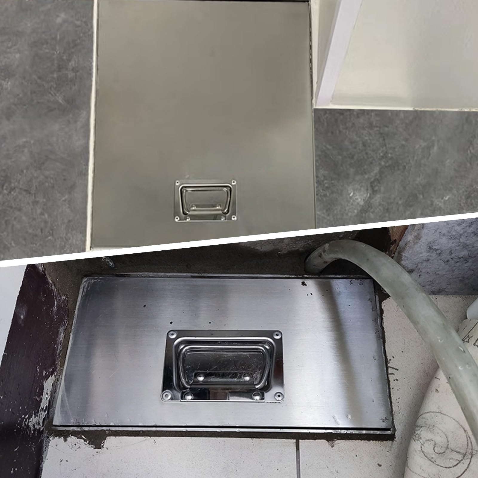Tapa Arqueta Oculta, Tapa de Acero Inoxidable para Tanque Séptico con Asa, Escotilla de Acceso Cuadrada, para Uso Exterior o Industrial(60x60x5cm/24x24x2in)
