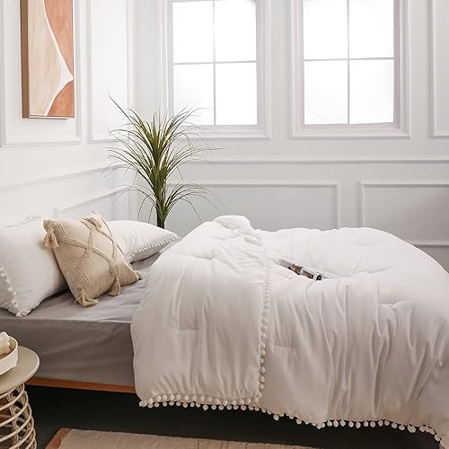 Vista 126 de YIRDDEO Juego de edredón tamaño King – Edredón tamaño King con flecos de bolas, juego de ropa de cama suave para todas las estaciones – 3 piezas, 1