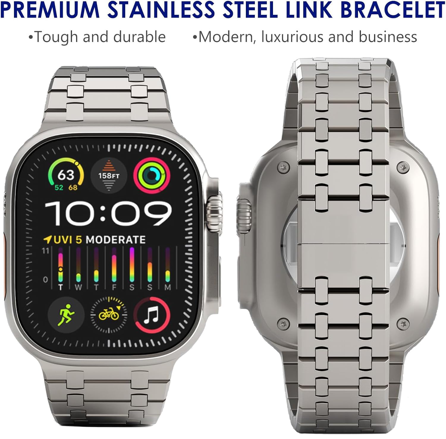 WINGLE for Apple Watch Ultra 2 Band 49mm 45mm 44mm 42mm Series 9 8 7 for Men, Apple Watch Ultra Band Mens Stainless Steel Metal Strap for iWatch Apple Watch Ultra 1 SE Series 9 8 7 6 5 4, Titanium