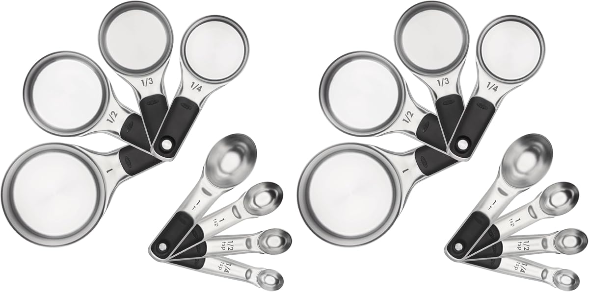 OXO Good Grips Juego de tazas y cucharas medidoras de acero inoxidable, 8 piezas, 4 tazas y 4 cucharas (paquete de 2)