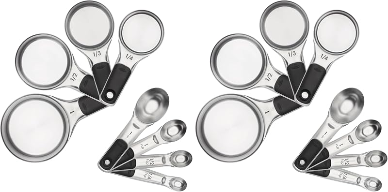 OXO Good Grips Juego de tazas y cucharas medidoras de acero inoxidable, 8 piezas, 4 tazas y 4 cucharas (paquete de 2)