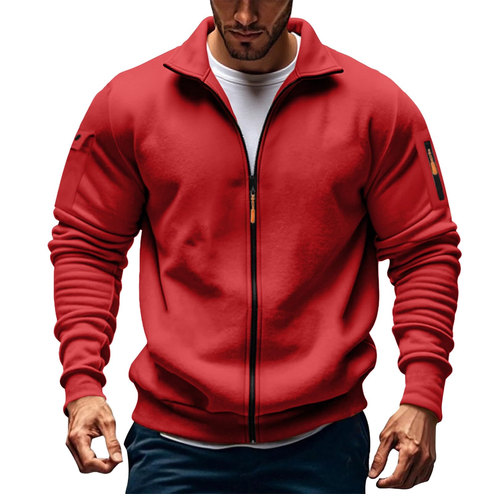 Zipper Sweatshirt No Hood Sweat Jackets for Men Mock Neck Pullover Polo Sweater Long Sleeve Lightweight Sweatshirts